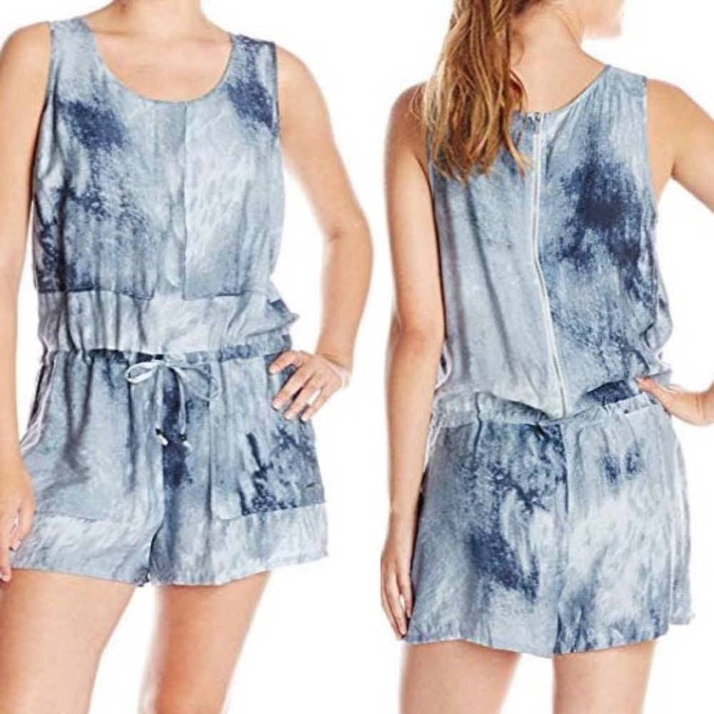LP Calvin Klein Tie Dye Romper Drawstring Pockets Back Zipper | Gray & White - Picture 7 of 8